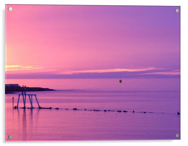 The Couple Statues watching a balloon go by at Newbiggin by the Sea Acrylic by Richard Dixon