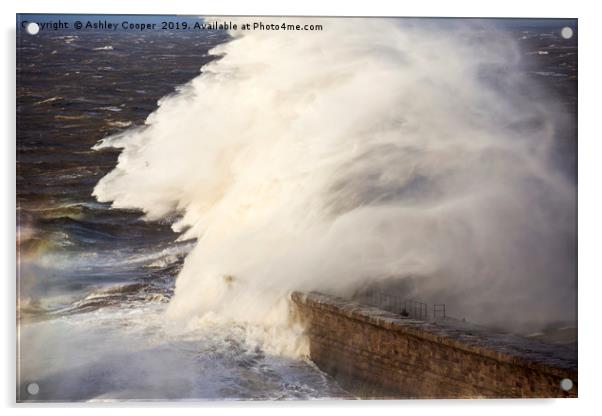 Storm waves batter Whitehaven harbour. Acrylic by Ashley Cooper