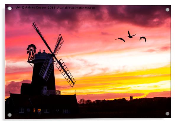 A windmill at Cley Next the Sea Acrylic by Ashley Cooper
