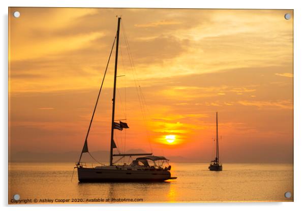 Sunset yacht Acrylic by Ashley Cooper