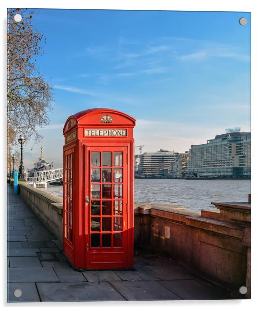 Red telephone box in London Acrylic by Jelena Maksimova