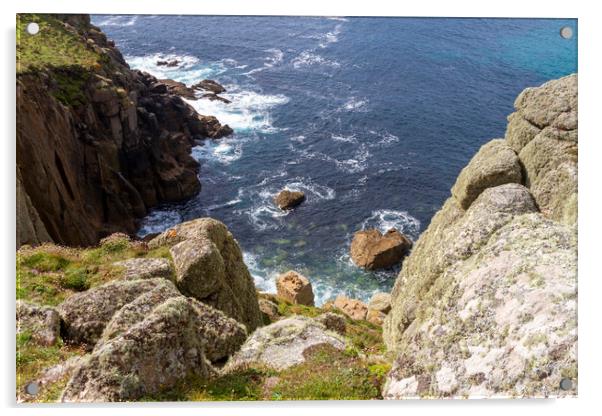 Rugged Cornish Coastline at Gwennap Head Acrylic by Carolyn Barnard