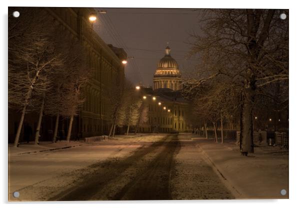 Predawn Snowfall in the City of Dostoevsky Acrylic by David Bokuchava