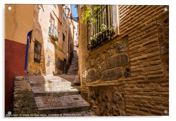 Medieval cobbled and stepped street in the city of Toledo. Spain Acrylic by Mario Koufios