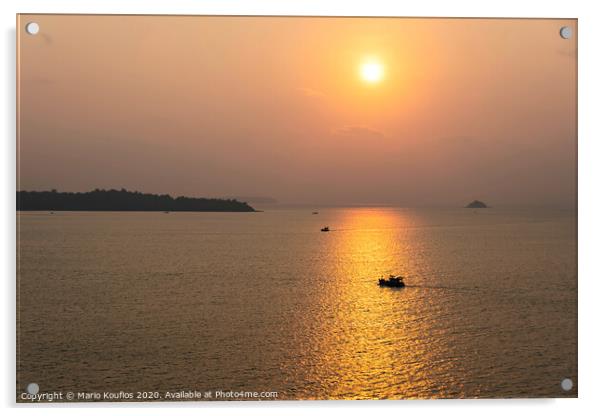 sunset with fishing boats in the vicinity singapore Acrylic by Mario Koufios