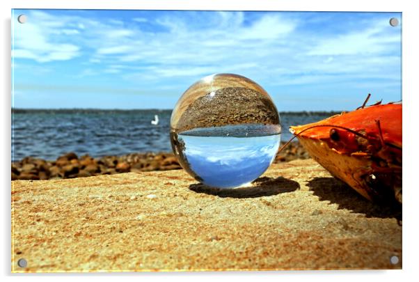 Glass orb on seashore Acrylic by Martin Smith