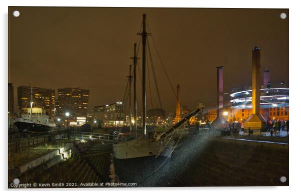 A Tall ship in drydock  at Albert Dock Liverpool Acrylic by Kevin Smith