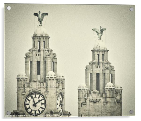 The famous Liverpool Liver Birds in monochrome  Acrylic by Kevin Smith