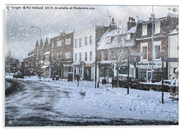 Winter in Isleworth High Street, London, at Xmas Acrylic by Ric Holland