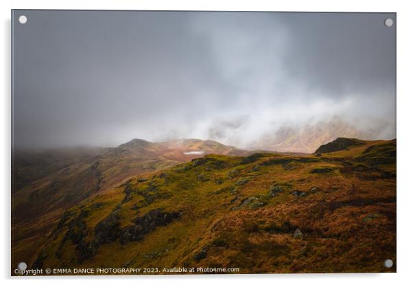 Mist rolling in over Calf Crag Acrylic by EMMA DANCE PHOTOGRAPHY