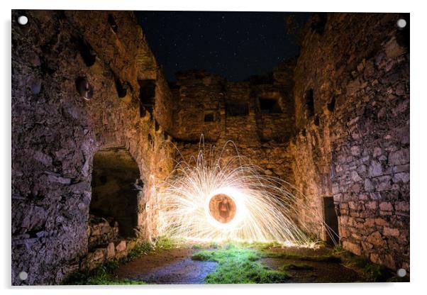 Lachlan Castle Fire Poi Acrylic by Ronnie Reffin