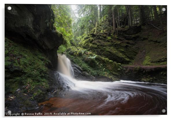 Large Pucks Glen Waterfall Acrylic by Ronnie Reffin