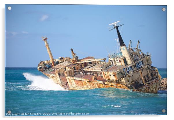 Cyprus Shipwreck Acrylic by Jan Gregory