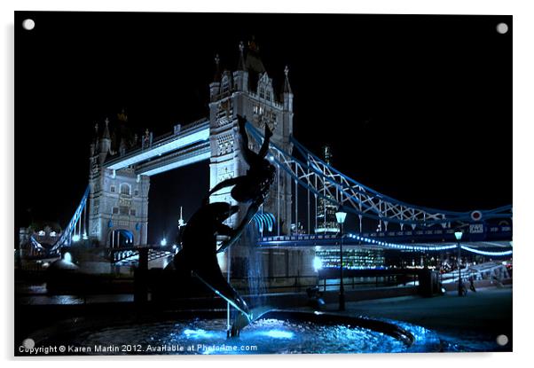 Dolphin, Girl, and Tower Bridge Acrylic by Karen Martin