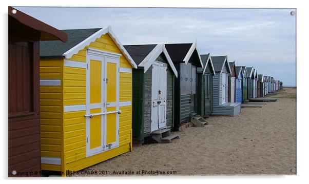 BEACH HUTS AT WEST MERSEA, ESSEX Acrylic by Ray Bacon LRPS CPAGB