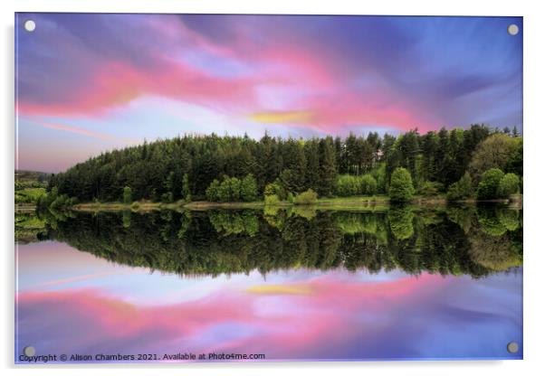 Langsett Reservoir Sunset Acrylic by Alison Chambers