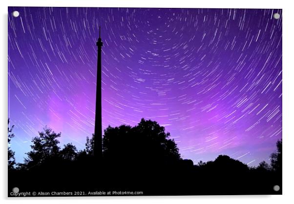 Emley Moor Mast Star Trail Acrylic by Alison Chambers