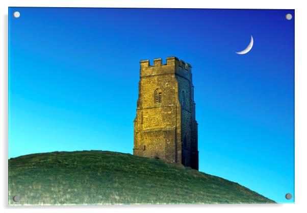 Crescent Moon Glastonbury Tor Acrylic by Alison Chambers