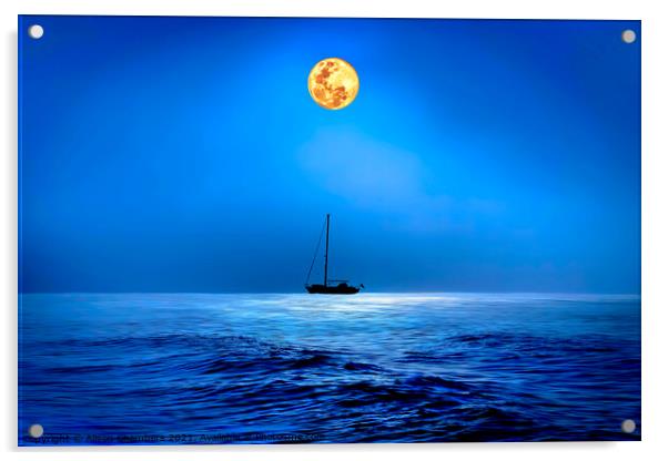 Lyme Regis Super Moon Acrylic by Alison Chambers