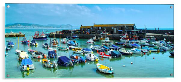 Lyme Regis Harbour Panorama Acrylic by Alison Chambers