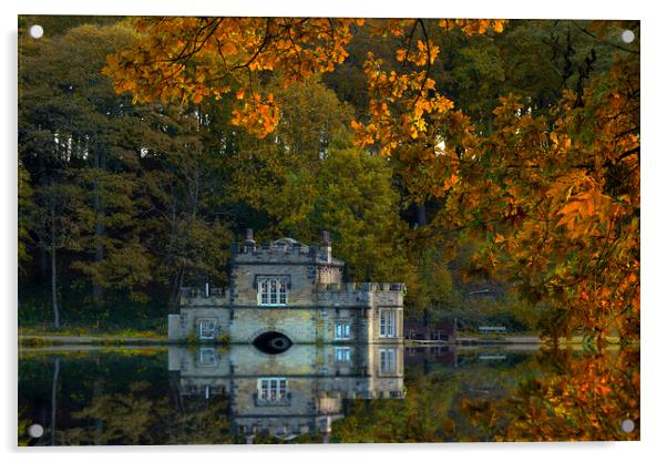 Newmillerdam Boathouse In Autumn Acrylic by Alison Chambers