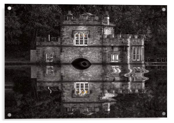 Newmillerdam Boathouse Monochrome  Acrylic by Alison Chambers