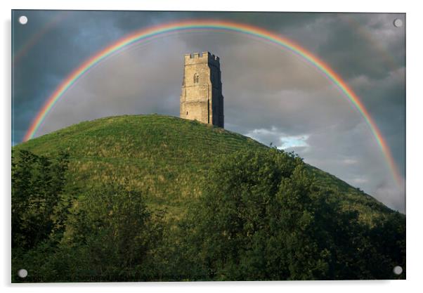Glastonbury Tor Rainbow Acrylic by Alison Chambers