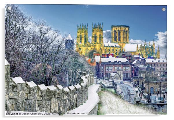 York Minster Snow Scene Acrylic by Alison Chambers
