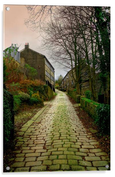 Golcar Cottages and Cobbles Acrylic by Alison Chambers