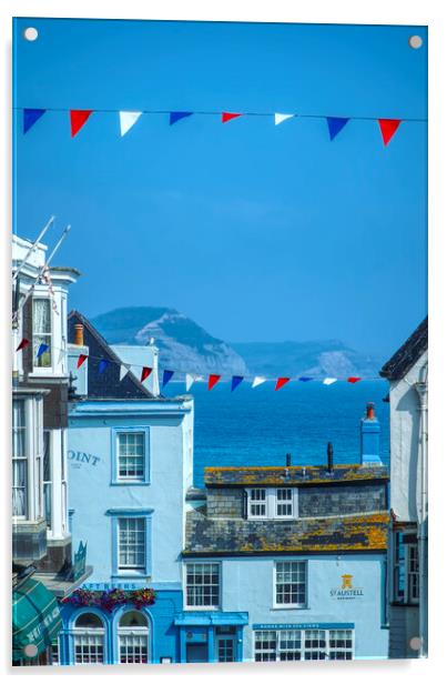 Lyme Regis Sea and Bunting Acrylic by Alison Chambers