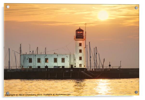 Scarborough Lighthouse Sunrise , North Yorkshire C Acrylic by Alison Chambers