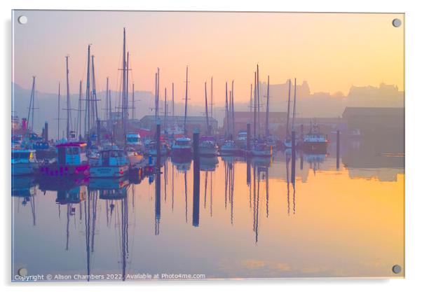 Scarborough Harbour Sunset, North Yorkshire Coast  Acrylic by Alison Chambers