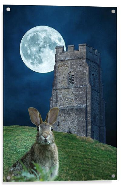 Glastonbury Moon Hare Acrylic by Alison Chambers