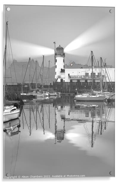 Scarborough Lighthouse Monochrome  Acrylic by Alison Chambers