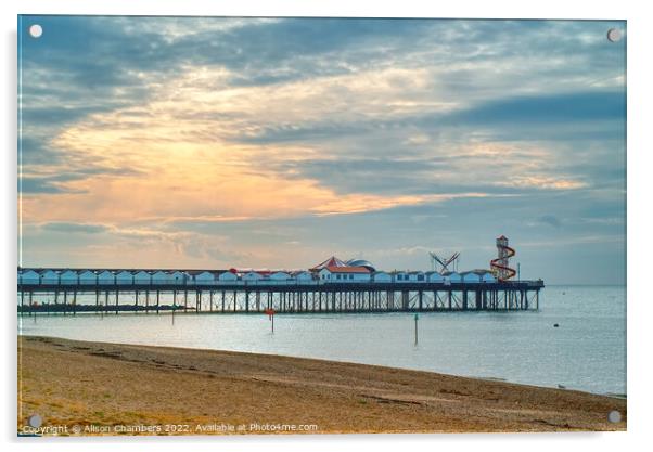 Herne Bay Pier Sunset Acrylic by Alison Chambers