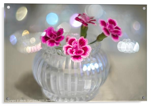 Dianthus In Glass Votive Acrylic by Alison Chambers