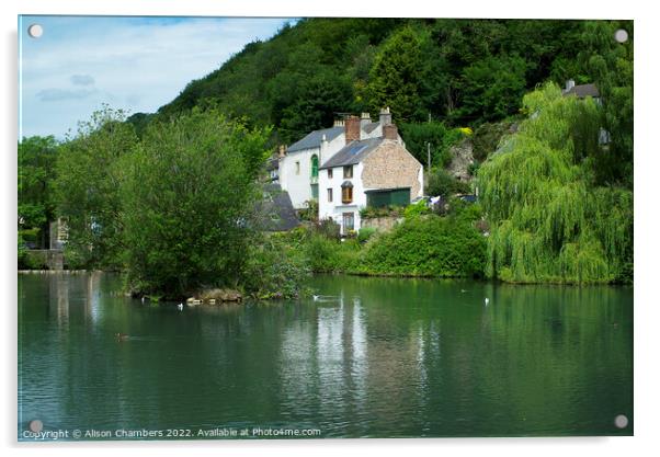 Cromford Mill Pond Acrylic by Alison Chambers