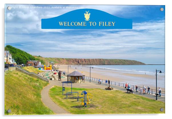 Welcome To Filey Acrylic by Alison Chambers