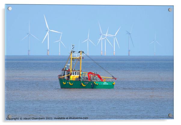 Skegness Boat and Wind Farm Acrylic by Alison Chambers
