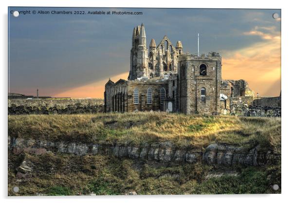 Whitby Abbey and Church Acrylic by Alison Chambers