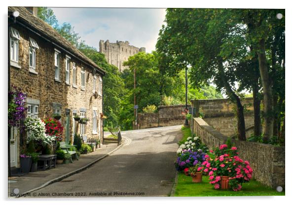 Richmond Castle and Cottages Acrylic by Alison Chambers