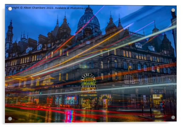 Leeds City Markets at Night Two Acrylic by Alison Chambers