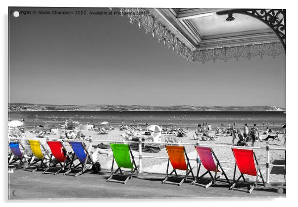 Weymouth Deckchairs Colour Selection  Acrylic by Alison Chambers