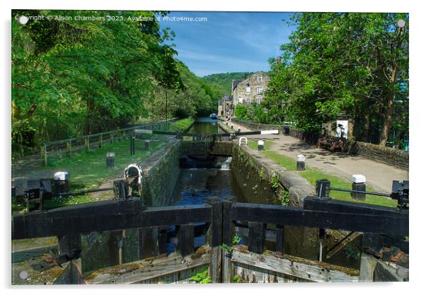 Hebden Bridge Canal Acrylic by Alison Chambers