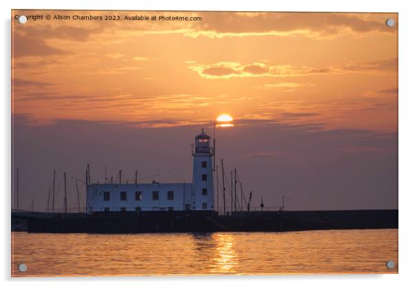 Scarborough Lighthouse Sunrise Acrylic by Alison Chambers