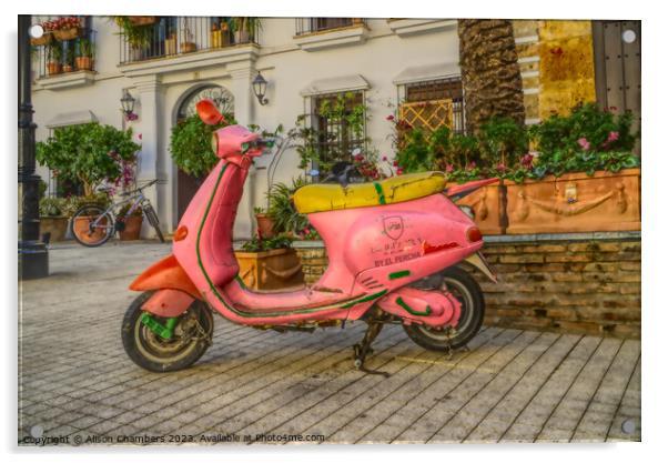Marbella Old Town Scooter Acrylic by Alison Chambers