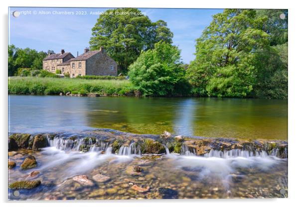 River Wharfe Cottages Linton Acrylic by Alison Chambers