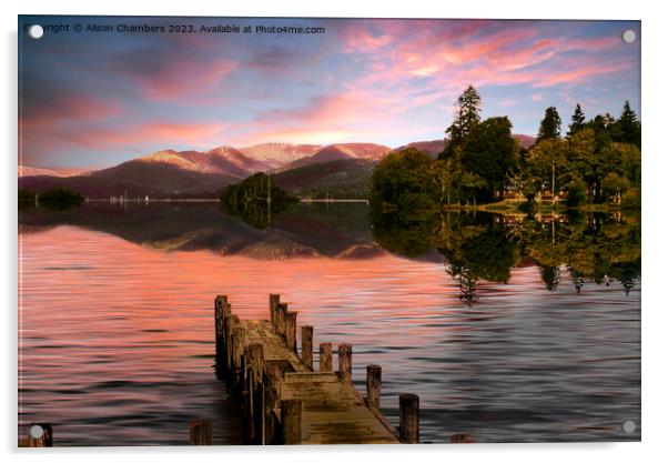 Sunset at Lake Windermere  Acrylic by Alison Chambers