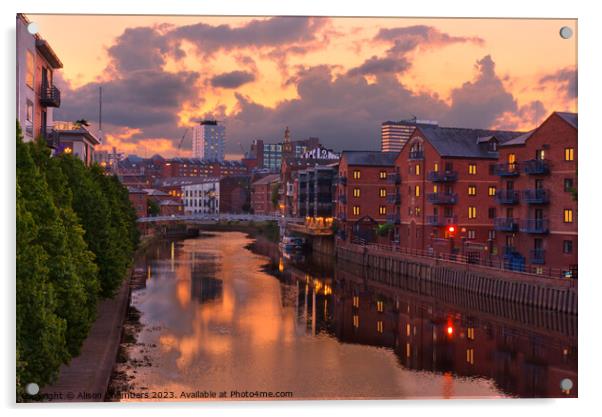 Leeds River Aire Sunset Acrylic by Alison Chambers