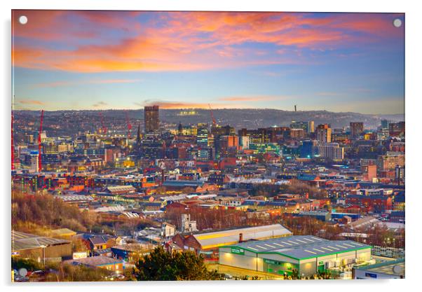 Sheffield Sunset Cityscape Acrylic by Alison Chambers